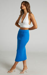 Andalucia Midi Skirt - Ribbed Side Split Skirt in Blue