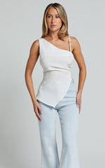 Andre Top - Asymmetric Shoulder V Hem Cami in White