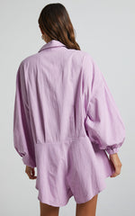Anka Playsuit - Relaxed Button Front Shirt Playsuit in Lilac