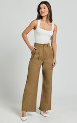 Audrey Pants - High Waist Tailored Twill Pants in Mushroom