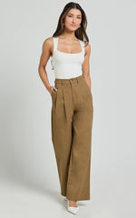 Audrey Pants - High Waist Tailored Twill Pants in Mushroom