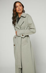 Avah Trench Coat - Double Breasted Tie Waist Coat in Washed Khaki