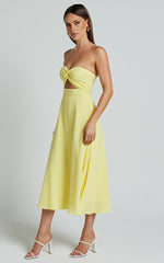 Avie Midi Dress - Twist Strapless Cocktail Dress in Lemon