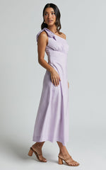Ayah Midi Dress - One Shoulder Bow Detail Midi Dress in Lilac