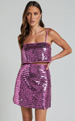 Barlyn Crop Top - Square Neck Crop Flat Sequin Top in Orchid