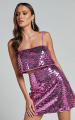 Barlyn Crop Top - Square Neck Crop Flat Sequin Top in Orchid