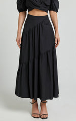 Bella Maxi Skirt - High Waist Tiered Maxi Skirt in Black