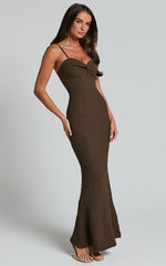 Berlina Maxi Dress - Strappy Sweetheart Slip Dress in Chocolate