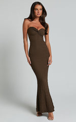 Berlina Maxi Dress - Strappy Sweetheart Slip Dress in Chocolate