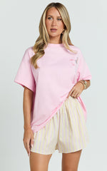 Bertina Two Piece Top and Shorts Set - Extra Spicy T-Shirt Set in Pink