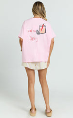 Bertina Two Piece Top and Shorts Set - Extra Spicy T-Shirt Set in Pink