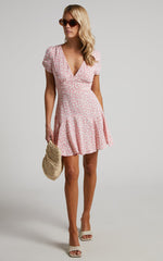 Bettina Mini Dress - Short Sleeve Dress in Pink Floral