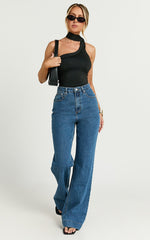 Betty Top - One Shoulder Halter Neck Scarf Top in Black