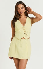 Bev Top - Asymmetrical Button Down V Neck Vest in Citrus