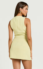Bev Top - Asymmetrical Button Down V Neck Vest in Citrus