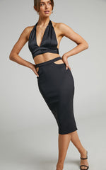 Bevin Midi Skirt - Waist Cutout Skirt in Black