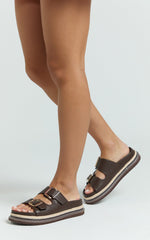 Billini - Alder Slides with Hardware Buckle in Chocolate