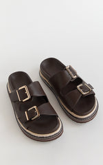 Billini - Alder Slides with Hardware Buckle in Chocolate