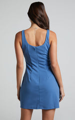 Bindi Boat Neck Bodycon Mini Dress in Cornflower Blue