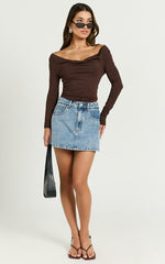 Blaire Top - Long Sleeve Cowl Neck Top in Chocolate