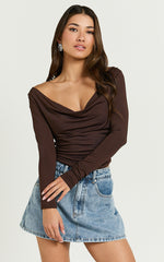 Blaire Top - Long Sleeve Cowl Neck Top in Chocolate