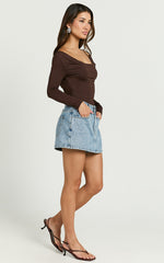 Blaire Top - Long Sleeve Cowl Neck Top in Chocolate