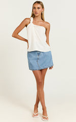 Bobbi Top - Linen Look Knot Detail One Shoulder Top in White