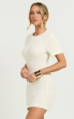Bowie Mini Dress - Short Sleeve Shift Dress in Ivory
