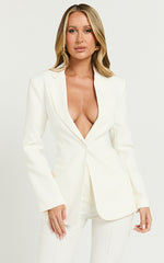 Brianna Blazer - Straight Fit Single Breasted Tailored Blazer in White