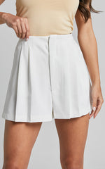Briley Pleated Shorts - High Waisted Tailored Shorts in White
