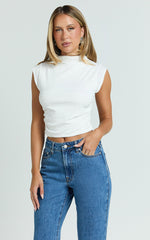 Brionne Top - High Neck Cap Sleeve Top in White