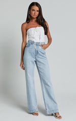 Brooke Top - Strapless Jacquard Detachable Rosette Top in White