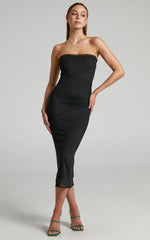 Brunetta Midi Dress - Strapless Mesh Dress in Black