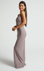 Brunita Midi Dress - V Neck Low Scoop Back Slip Dress in Moroccan Geo