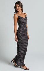 Brunita Midi Dress - V Neck Low Scoop Back Slip Dress in Sol De Cruz