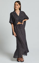 Brunita Midi Skirt - Low Waisted Drawstring Slip Skirt in Sol De Cruz Print
