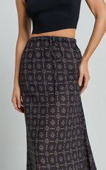 Brunita Midi Skirt - Low Waisted Drawstring Slip Skirt in Sol De Cruz Print