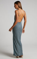 Brunita Midi Dress - V Neck Low Scoop Back Slip Dress in Tile Geo