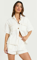 Brydie Two Piece Top and shorts Set - Denim Short Set in White