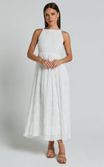 Cade Midi Dress - High Neck Sleeveless A Line Dress in White