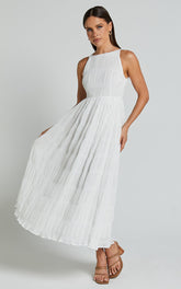 Cade Midi Dress - High Neck Sleeveless A Line Dress in White