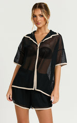 Cade Two Piece Top and Shorts Set - Trim Knit Short Set in Black/Tan