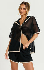 Cade Two Piece Top and Shorts Set - Trim Knit Short Set in Black/Tan