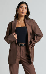 Caralina Blazer - Oversized Single Breasted Blazer in Chocolate