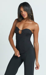 Carolyn Top - Strapless Cut Out Tailored Top in Black