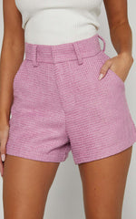 Carrie Shorts - High Waisted Tailored Tweed Shorts in Pink