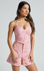 Casey Shorts - Jacquard High Waisted Tailored Shorts in Light Pink