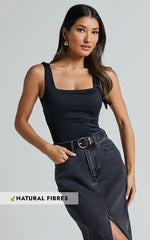 Cenia Top - Square Neck Sleeveless Tank in Black