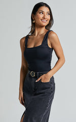 Cenia Top - Square Neck Sleeveless Tank in Black