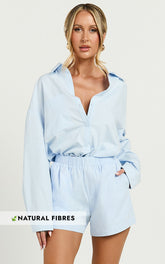Chaemay Shorts - High Waisted A-Line Boxer Shorts in Blue